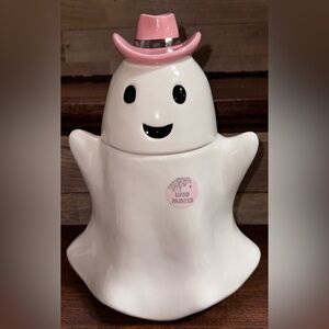 Super Cute 🥰 Hand Painted Halloween Cowgirl Ghost Cookie Jar Canister - New